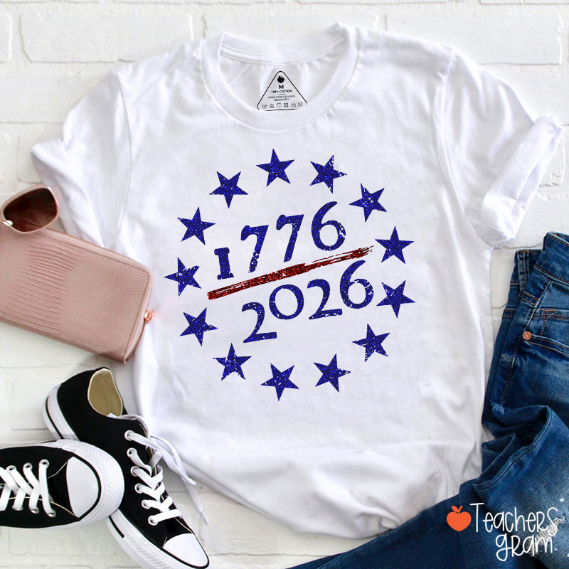 Glitter 1776 2026 America 250th Patriotic Teacher T-Shirt