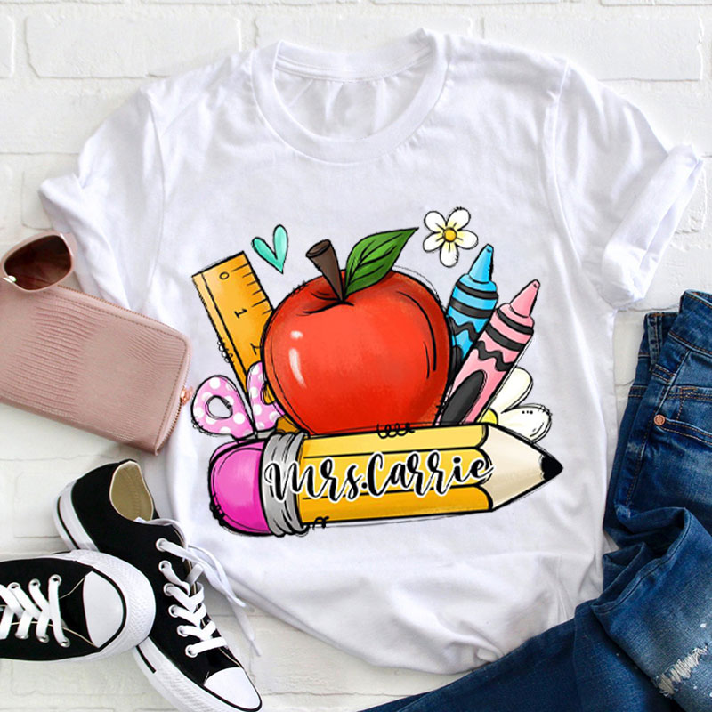 Personalized Cartoon Apple Teacher's Appliance Print Teacher T-Shirt