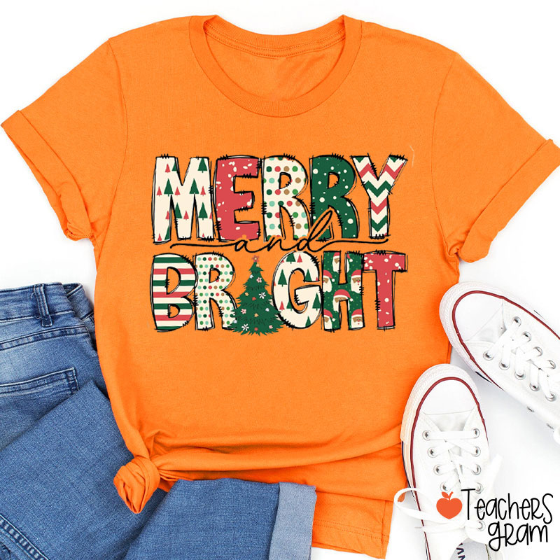 Merry and Bright Christmas Vibe Teacher T-Shirt