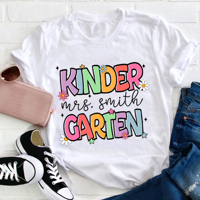 Personalized Teacher's Name And Grade Colorful Alphabet Design Teacher T-Shirt