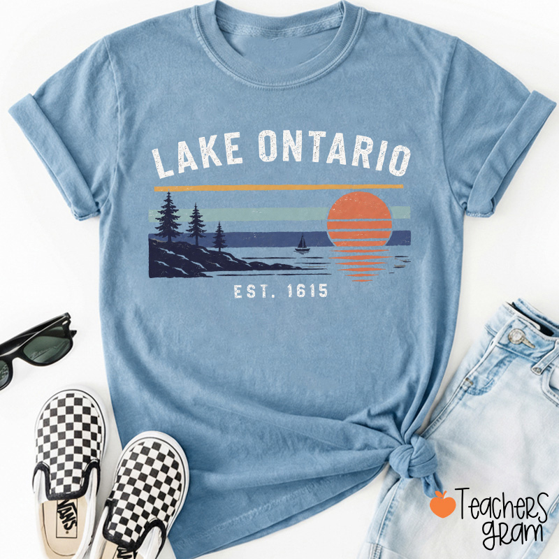 Lake Ontario Retro Sunset Lake Teacher T-Shirt