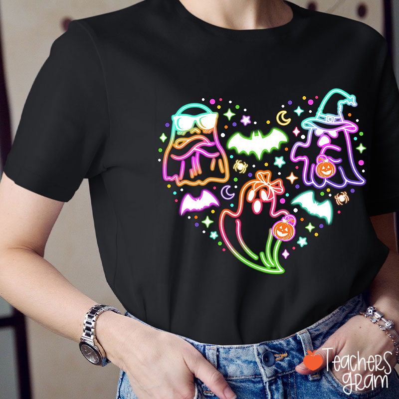 Colorful Neon Boo Ghost Teacher T-Shirt