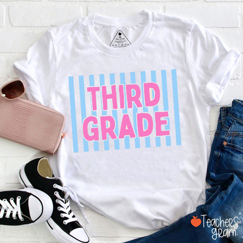 Personalized Grade Vertical Stripes Bold Teacher T-Shirt