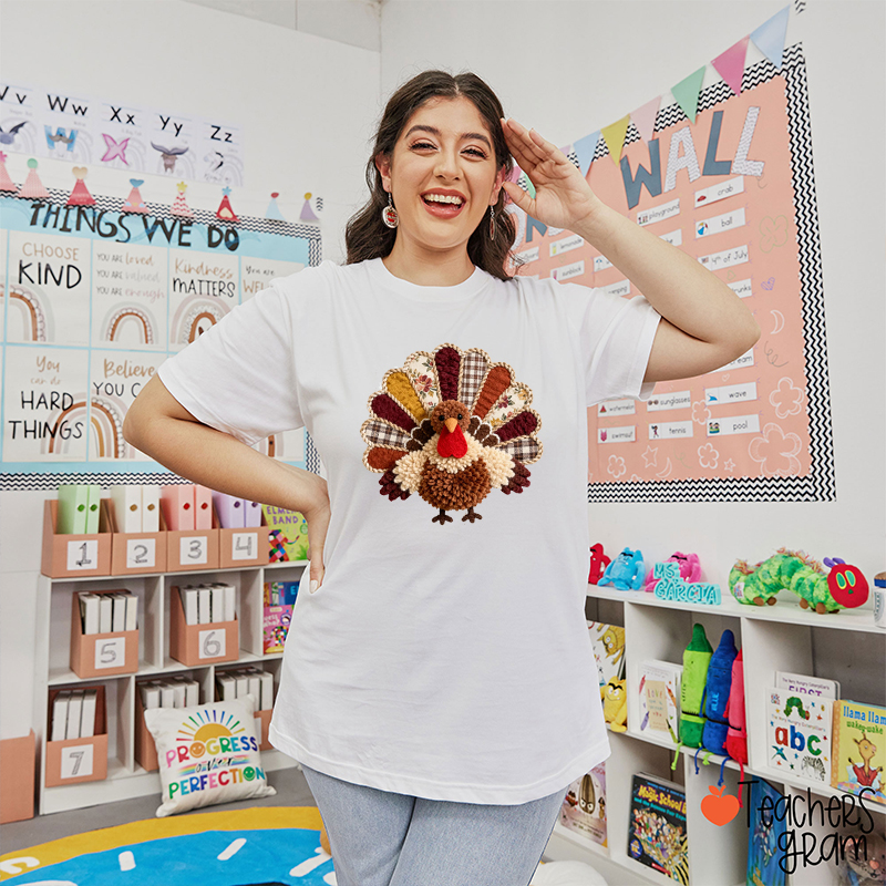 Faux Yarn Turkey Thanksgiving Teacher T-Shirt