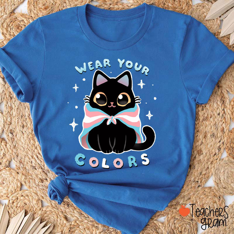 Personalized Wear Your Colors Cute Cat Teacher T-Shirt