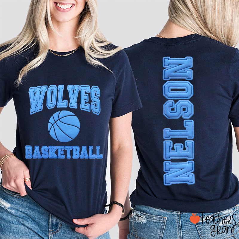 Personalized Mascot Sport Name Number Puff Print Teacher Two Sided T‑Shirt