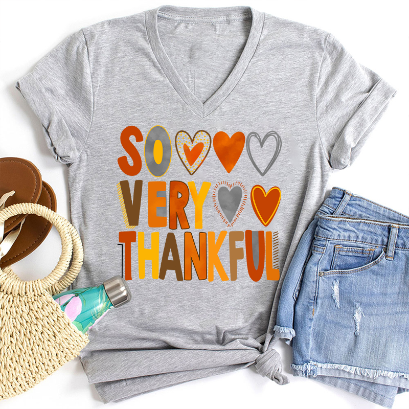 So Very Thankful Teacher Female V-Neck T-Shirt