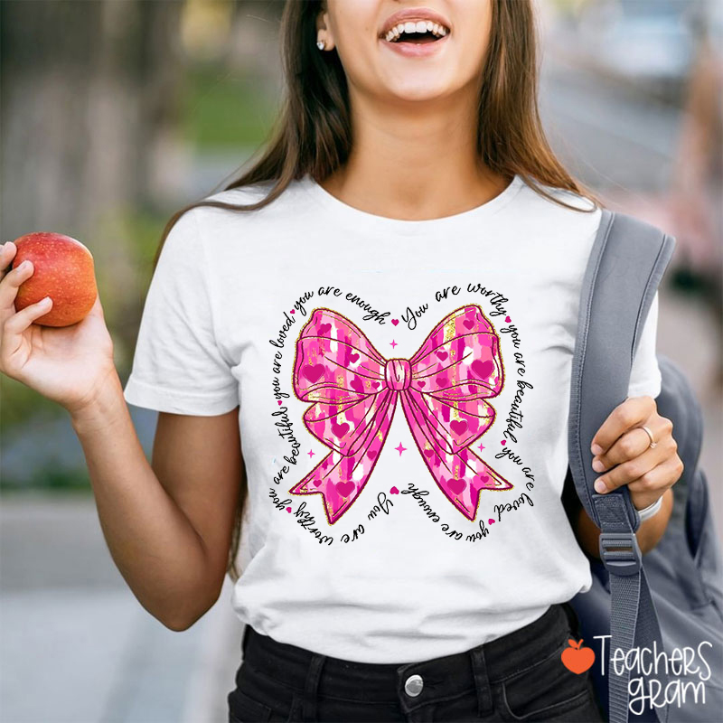 Pink Bow Valentine Teacher T-Shirt