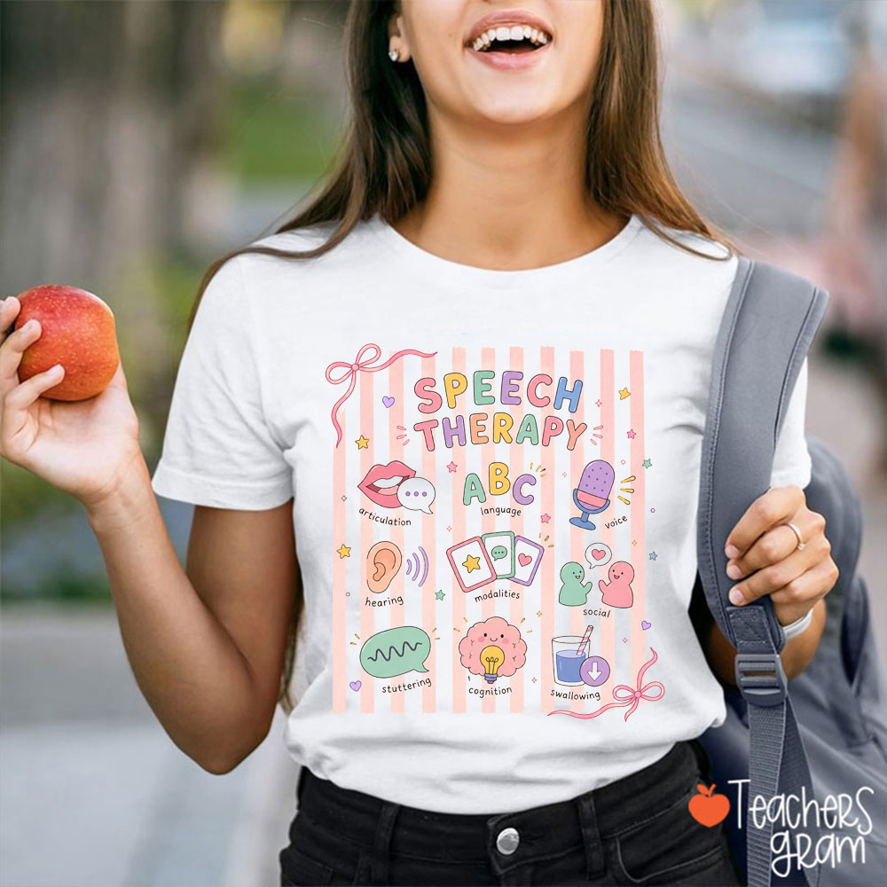 Speech Therapy Pink Stripes Teacher T-Shirt