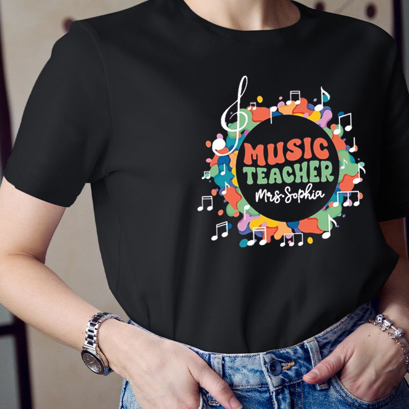 Personalized Music Teacher's Name Cute Musical Note Icon Teacher T-Shirt