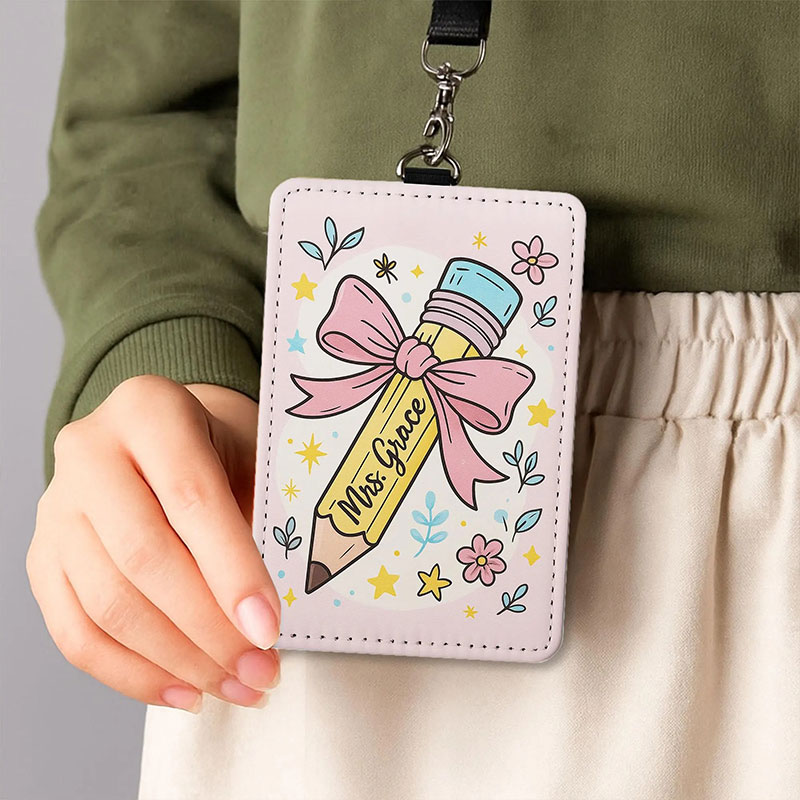 Personalized Cute Pencil Floral Name Teacher Card Holder