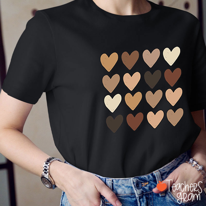 Skin Tone Hearts Teacher T-Shirt