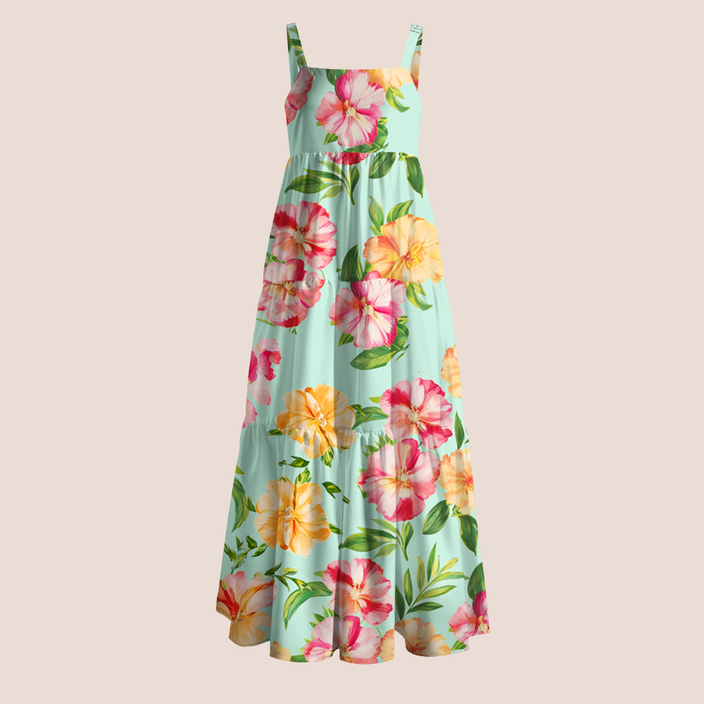 Mint Green Tropical Hibiscus Teacher Slip Dress