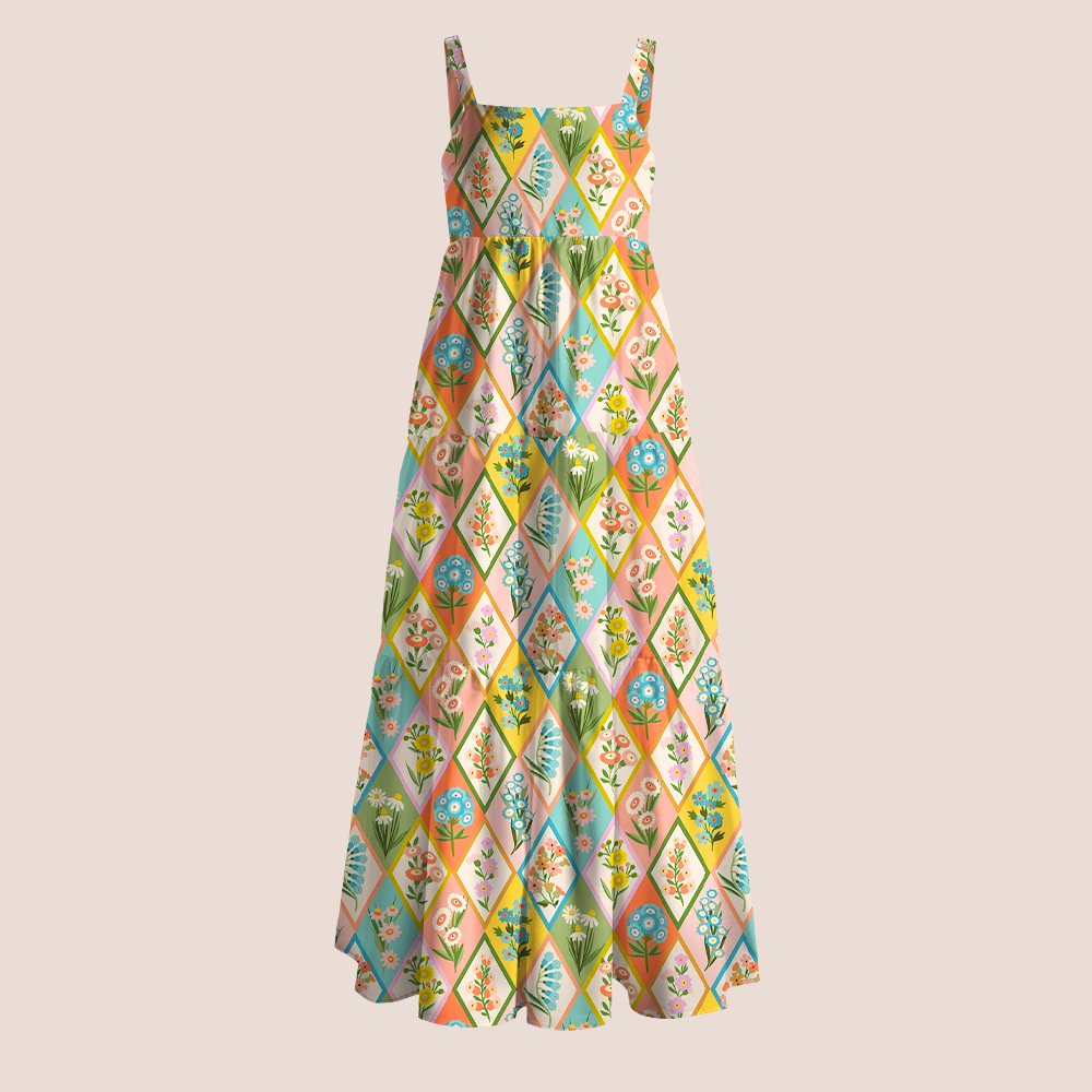 Colorful Diamond Floral Teacher Slip Dress