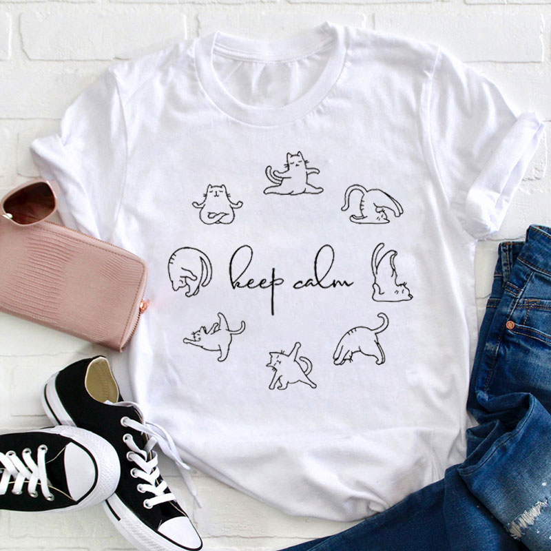 Keep Calm Yoga Cat Teacher T-Shirt