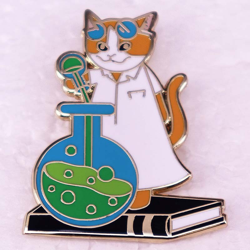 Cute Cat Scientist Teacher Pin