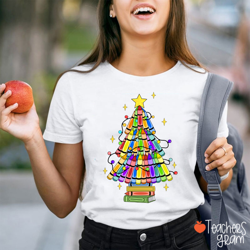 Crayon Christmas Tree Art Teacher T-Shirt