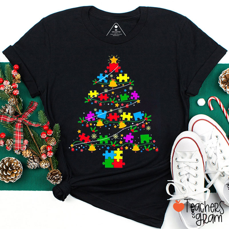 Autism Christmas Tree Teacher T-Shirt