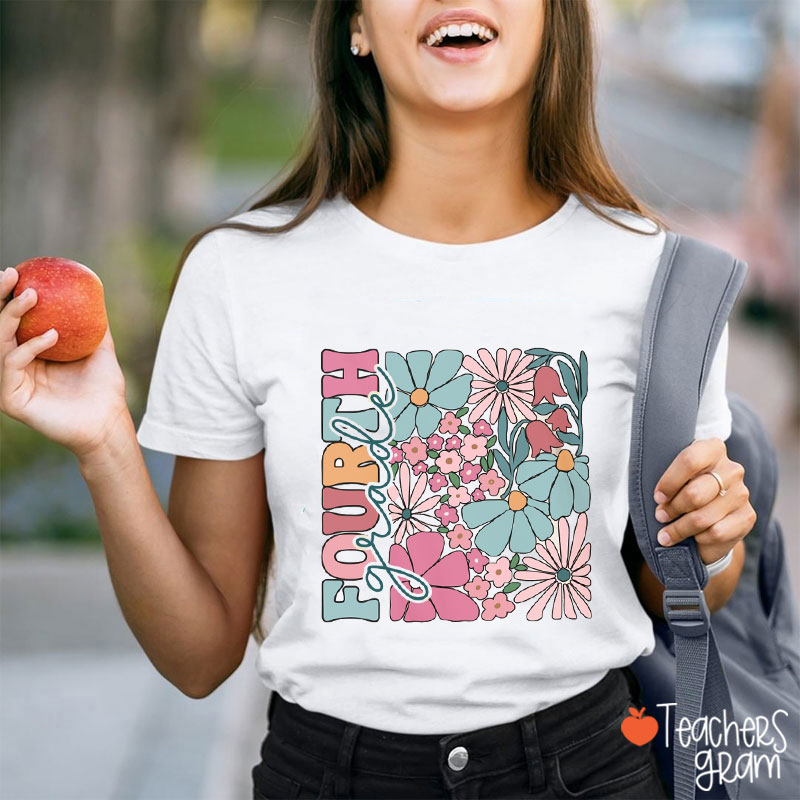 Personalized Colorful Flower And Grade Teacher T-Shirt