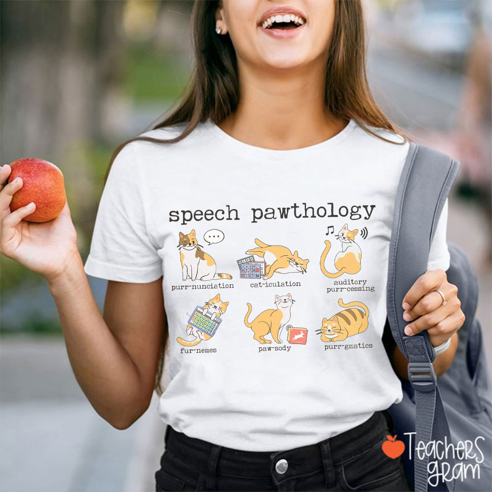 Speech Pawthology Cute Cats Teacher T-Shirt