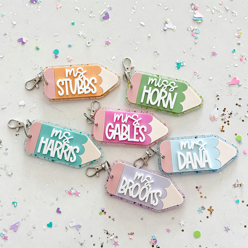 Personalized Pencil Shaped Teacher Keychain