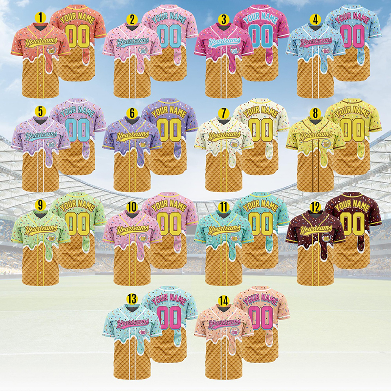 Personalized Name Preppy Ice Cream Waffle Sprinkles Custom Baseball Jersey