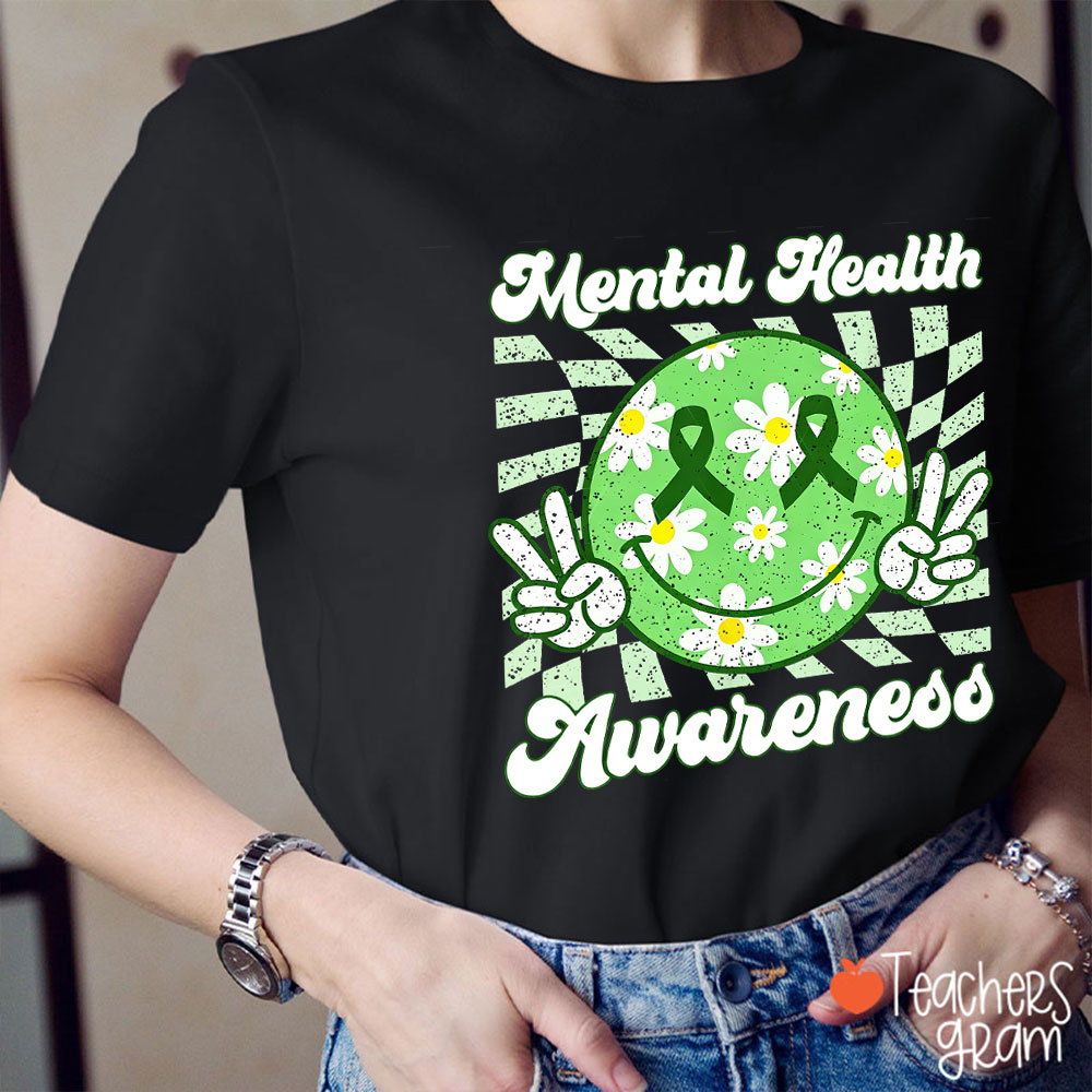 Happy Face For Mental Health Awareness Teacher T-Shirt