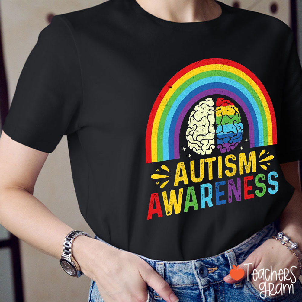 Rainbow Brain Autism Awareness Teacher T-Shirt