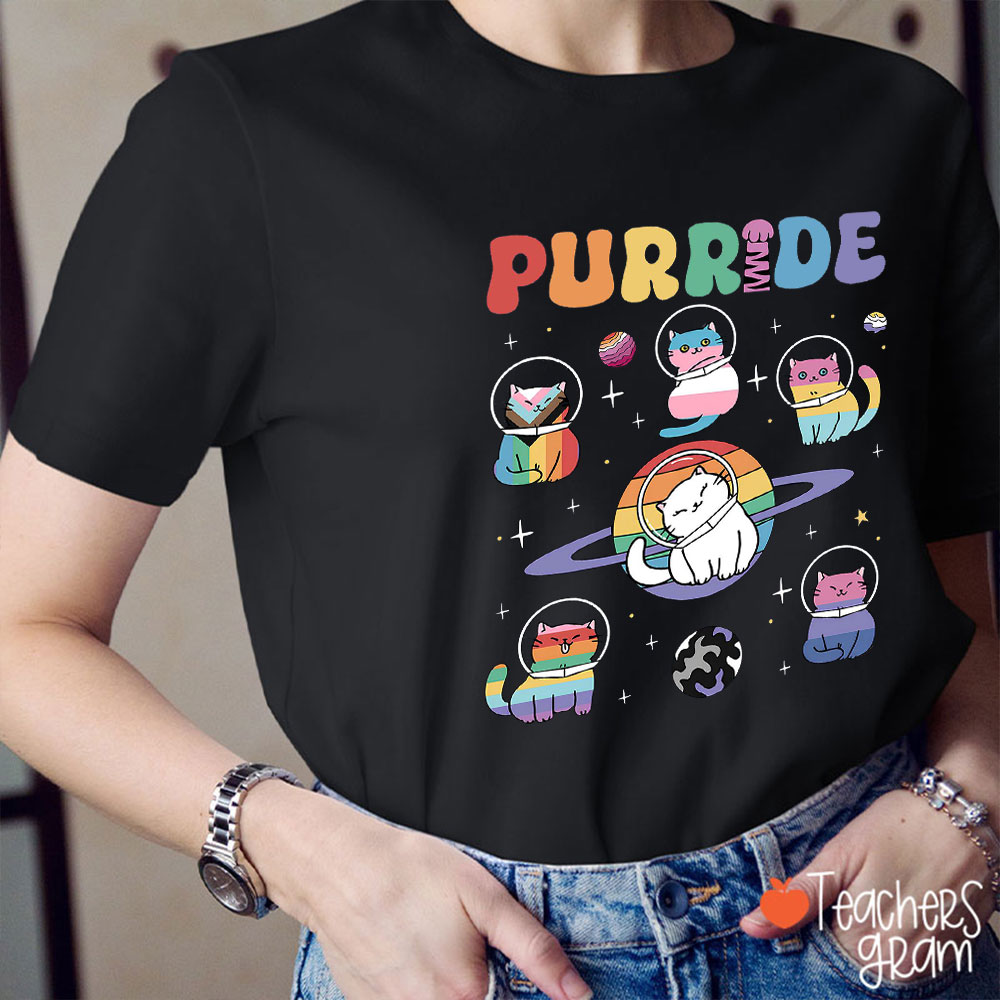Cutre Cat Purride Rainbow Color Pride Teacher T-Shirt