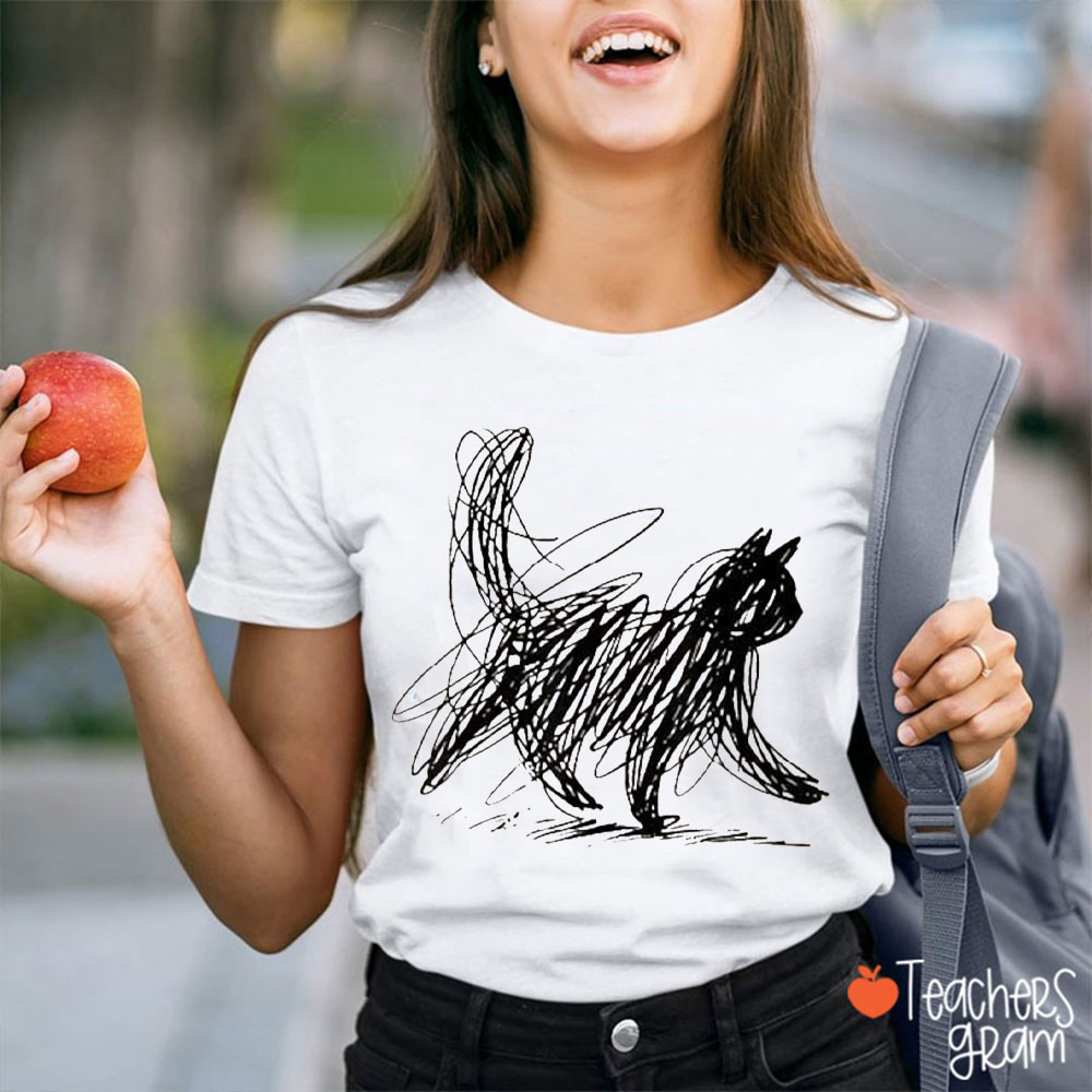 Vintage Cat Line Teacher T-Shirt