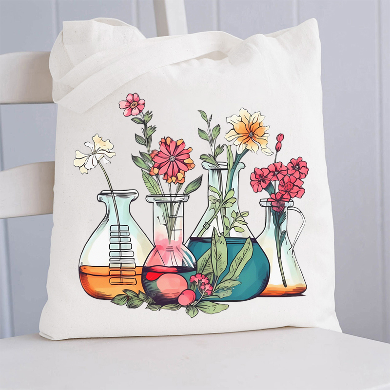 Floral Beakers Chemistry Lab Teacher Tote Bag