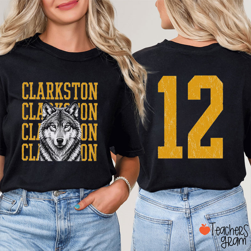 Personalized Mascot Vintage Repeat Text Teacher Two Sided T-Shirt