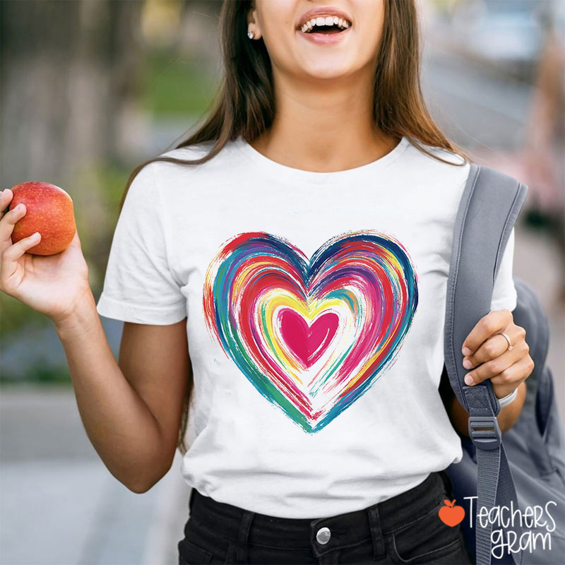 Colorful Heart Valentines Day Heart Teacher T-Shirt