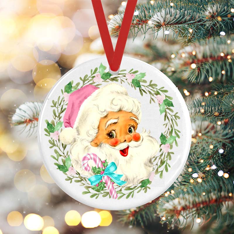 Christmas Wreach Santa Teacher Ceramic Christmas Ornament