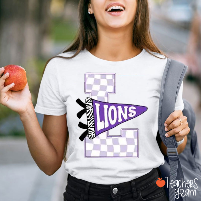 Personalized Mascot Checkered Pennant School Team Teacher T-Shirt