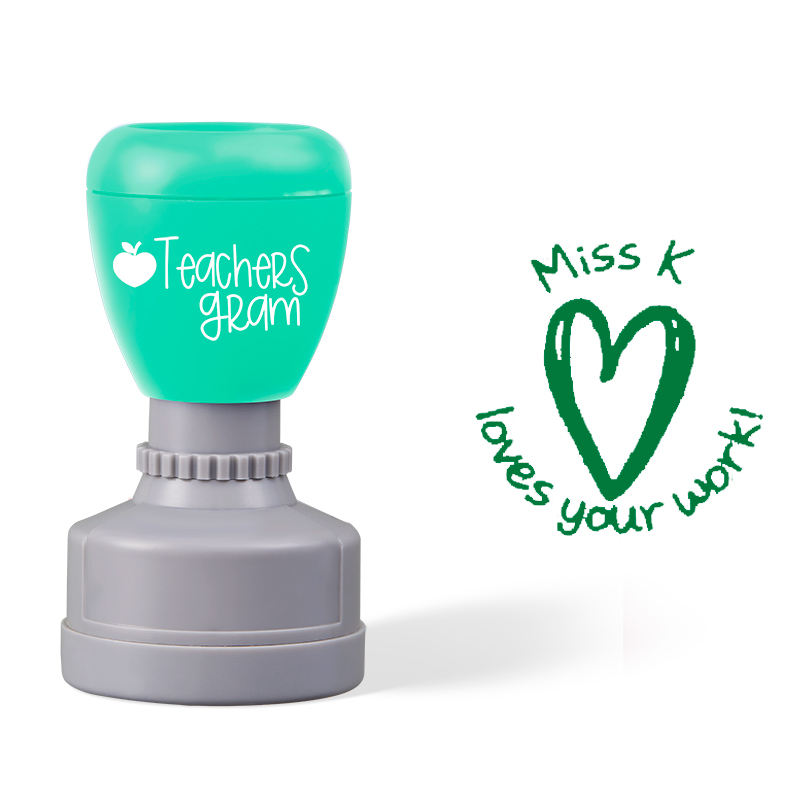 Personalized Name Heart Loves Your Work Teacher Stamp