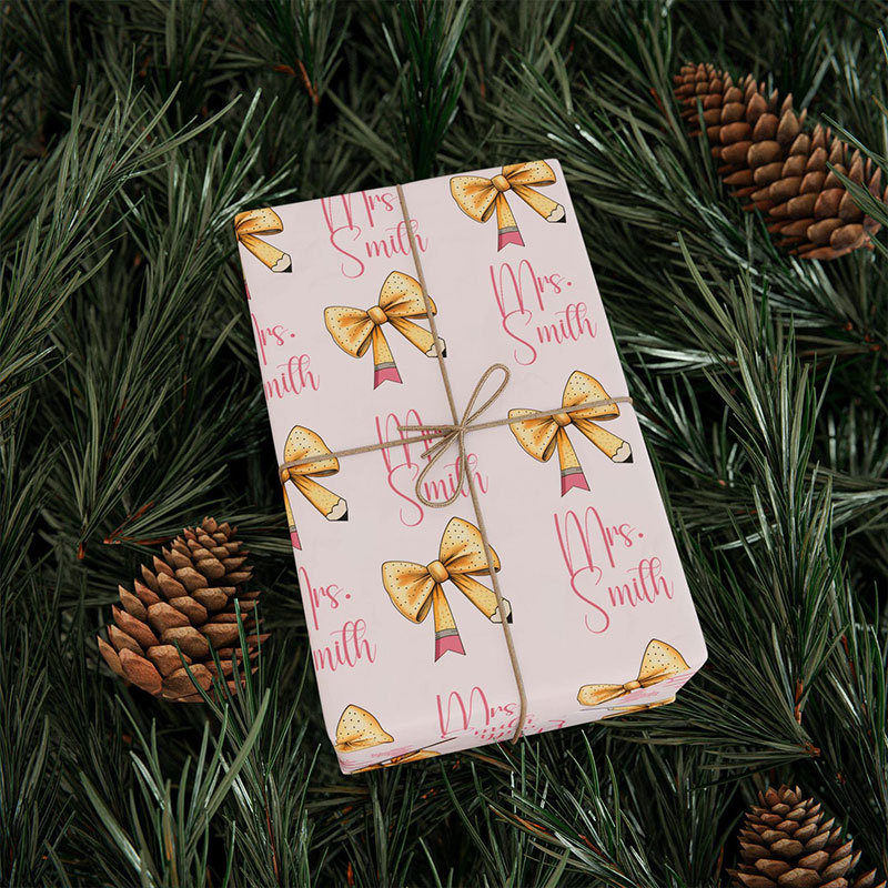 Personalized 5 Sheets Of Pencil Bow Wrapping Paper