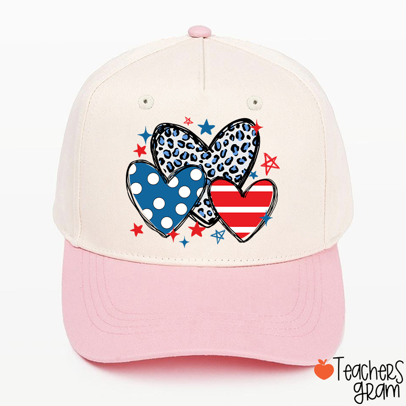 American Hearts Leopard Print Teacher Baseball Cap