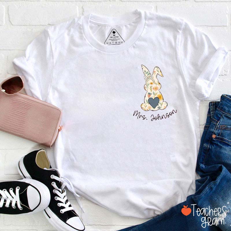 Personalized Floral Bunny Easter Teacher Tee