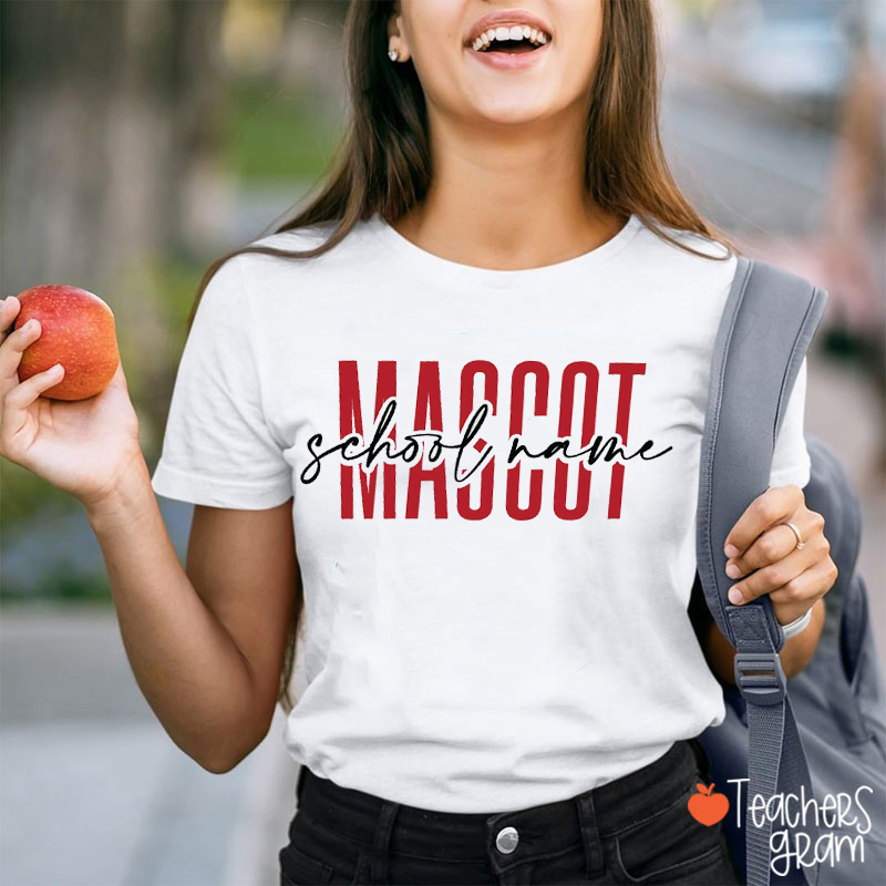 Personalized Mascot And School Name Bold Varsity Script Teacher T-Shirt