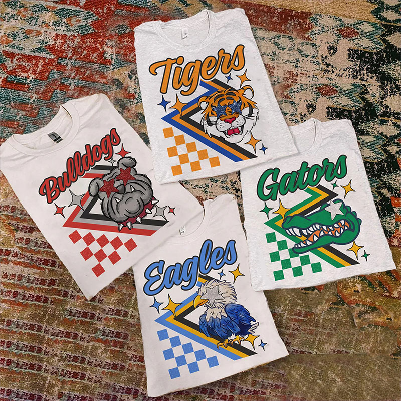 Personalized Mascot Retro Diamond Checkerboard Teacher T-Shirt