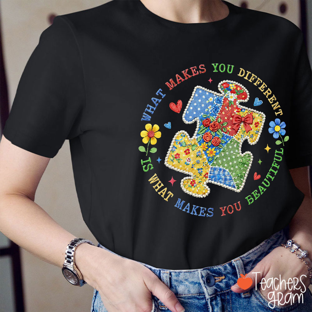 Faux Patchwork What Makes You Different Teacher T-Shirt