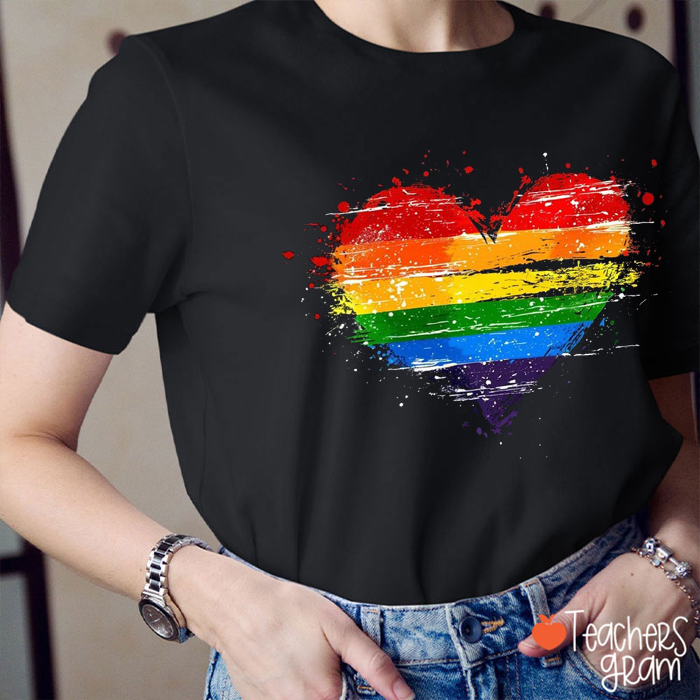 Rainbow Heart Pride Teacher T-Shirt