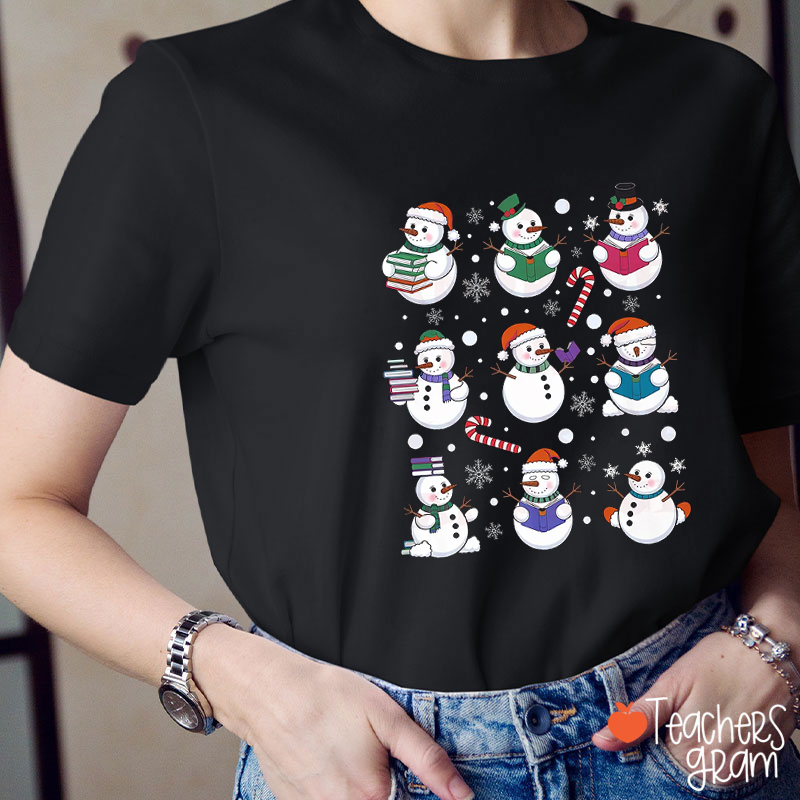 Reading Book Snowman Teacher T-Shirt