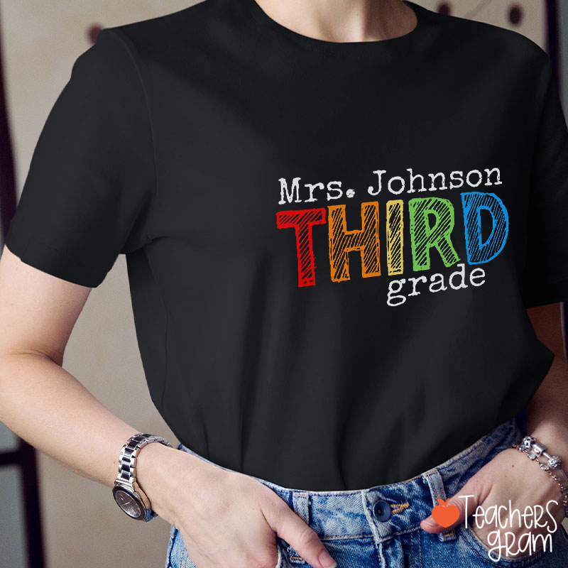 Personalized Name Grade Hand-painted Color Teacher T-Shirt