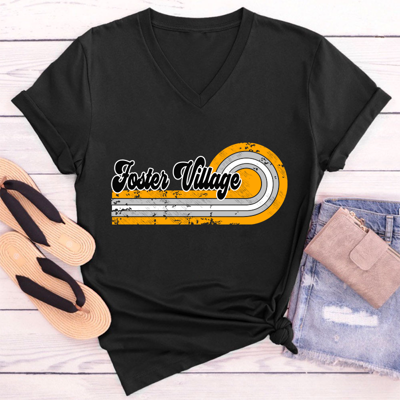 Personalized Retro Mascot School Spirit Teacher Female V-Neck T-Shirt