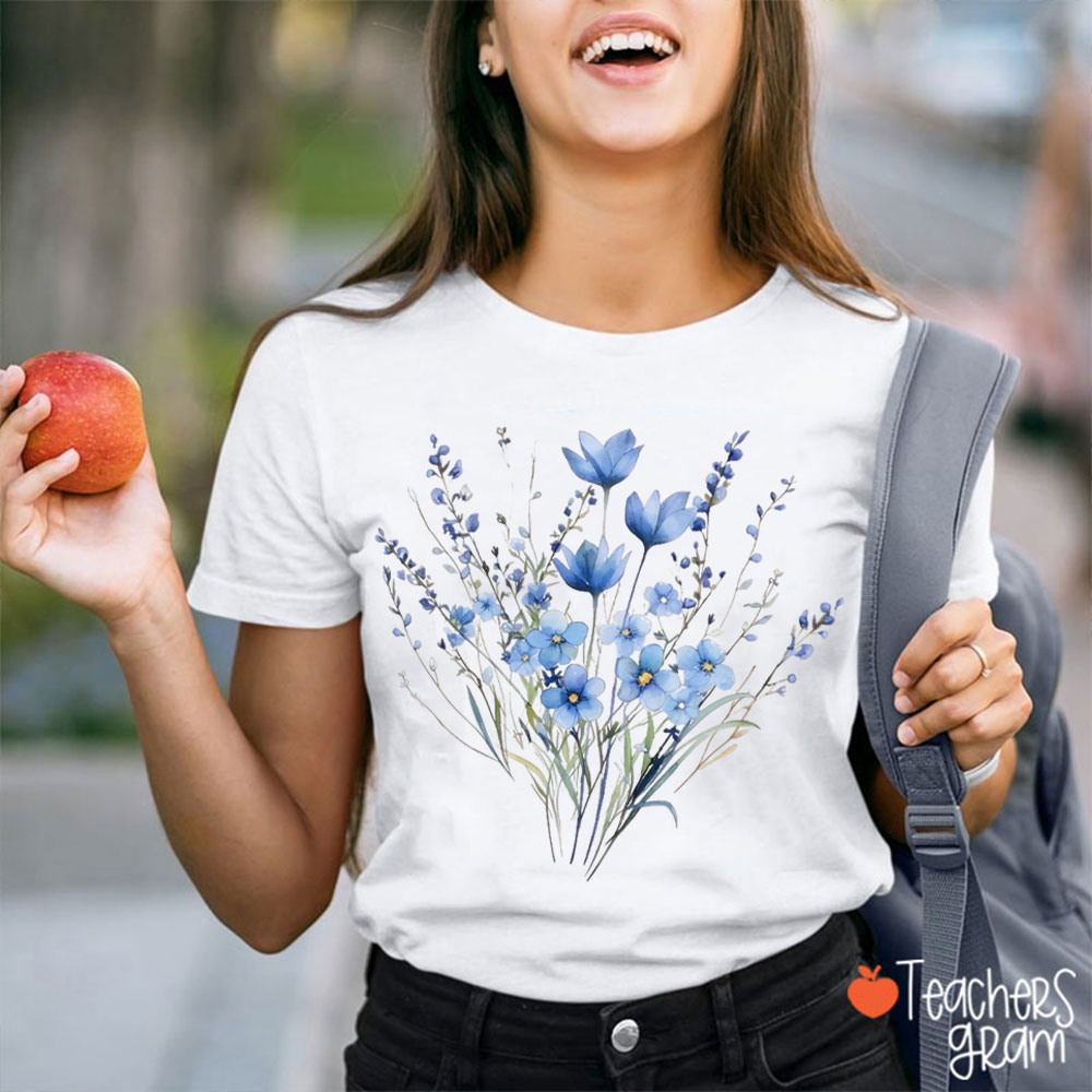 Blue Flower Bouquet Teacher T-Shirt