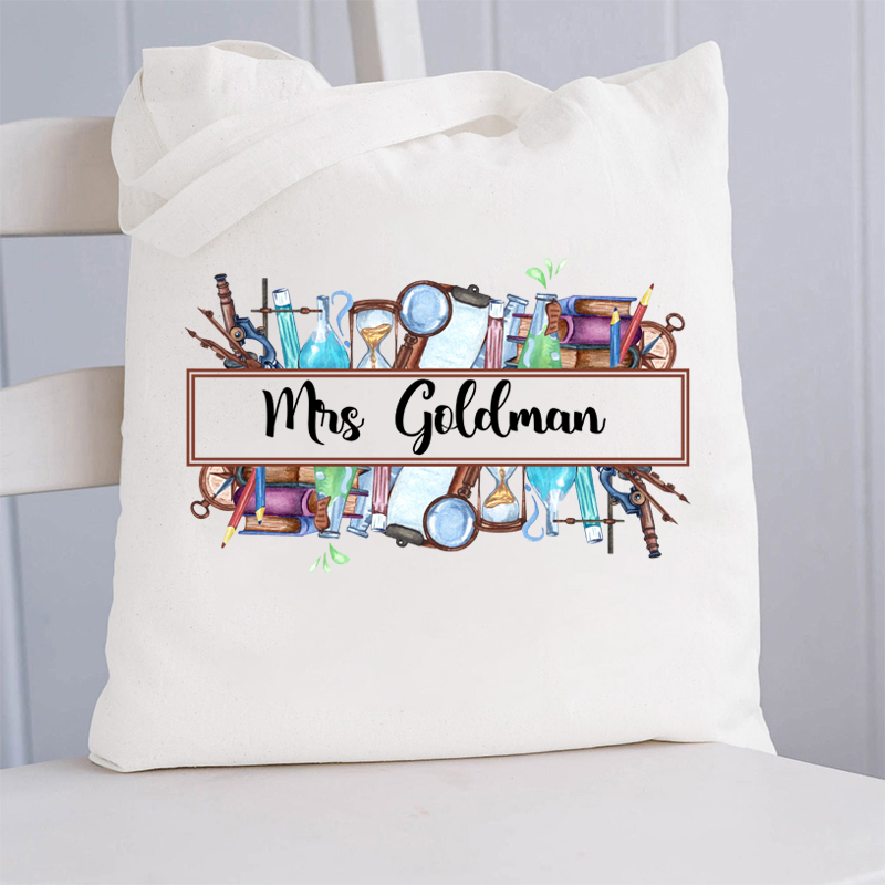 Personalized Retro Steampunk Style Name Teacher Tote Bag