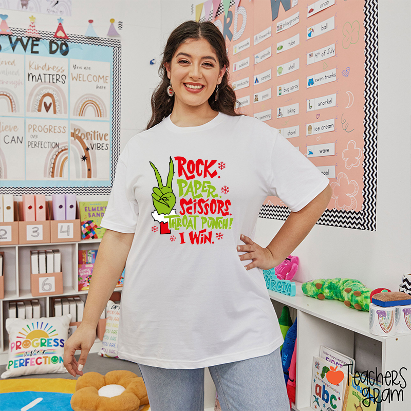 Rock Paper Scissors Throat Punch I Win Teacher T-Shirt