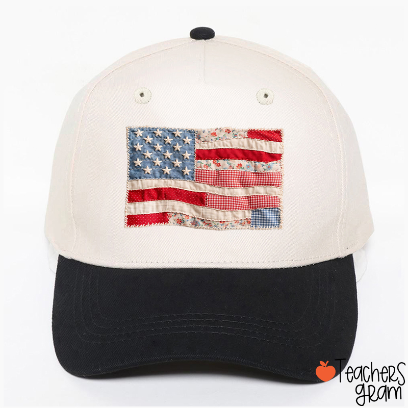 Faux Patchwork American Flag Teacher Baseball Cap
